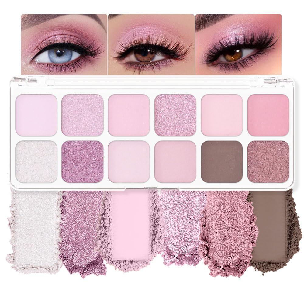 Cakaila 12 Colors White Purple Eye Shadow Palette - Highly Pigmented, Long Lasting, Travel Kit