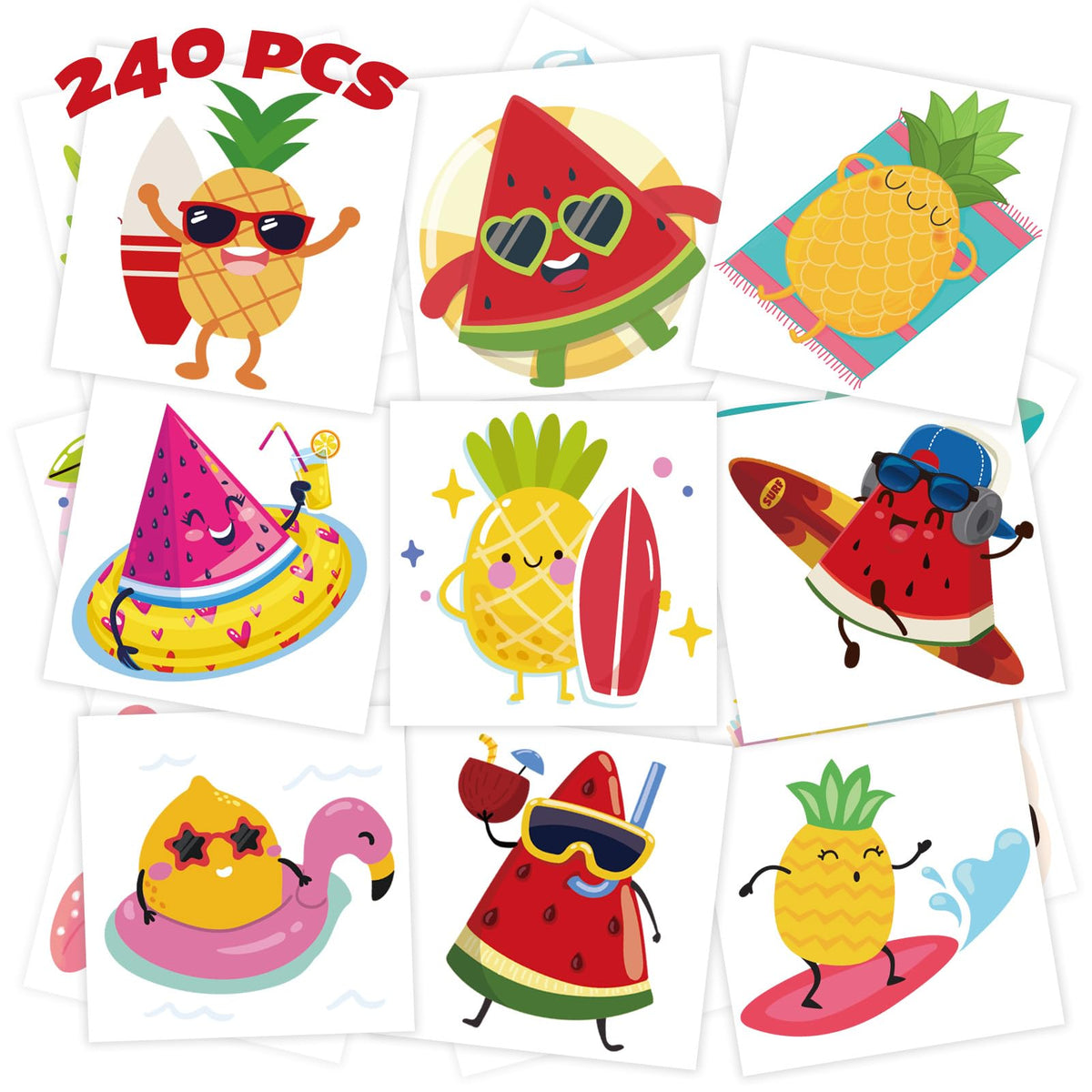 Winthrop 240 Pcs Summer Fruit Waterproof Temporary Tattoos For Kids - Hawaiian Luau Party Fun