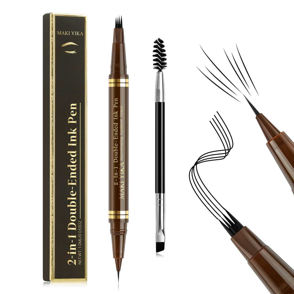 Maki Yika Microblading Eyebrow Pencil - Waterproof Dual-Ended Pen & Brush, A-Black 1Oz