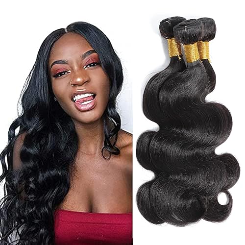 Selina 20 Inch Brazilian Body Wave Bundles - 3 Remy Hair Bundles, Natural Black, 300g