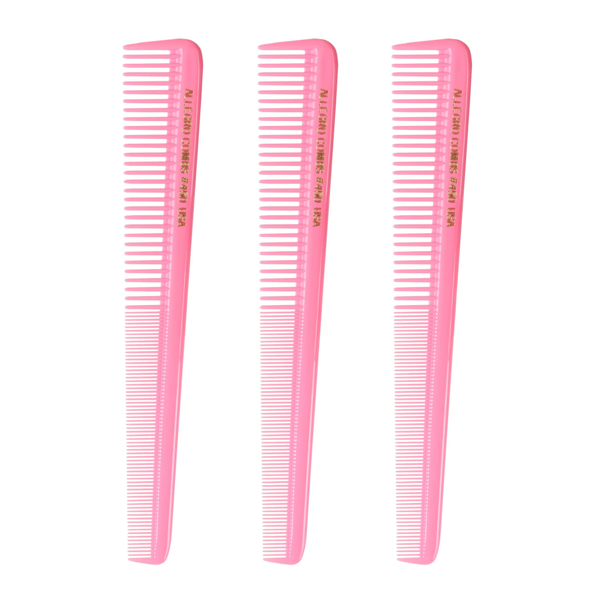 Allegro Combs #450 Tapered Hair Cutting Combs - 3 Units, 7&quot; Long, Fresh Pink, N