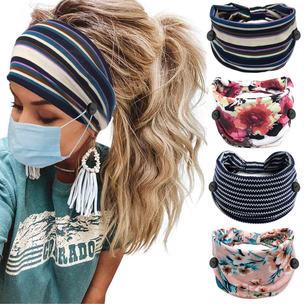 Olbye Leopard Headband 4Pcs - Non-Slip Elastic Yoga & Sports Hair Accessories for Women & Girls