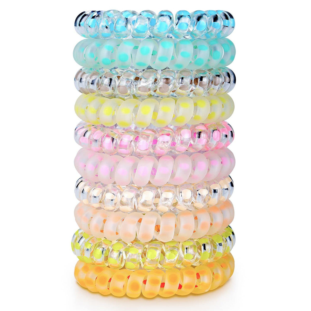 SIADEE 10 Piece Spiral Hair Ties - No Crease Coil Elastics for Thick Hair, Matte Transparent Mix