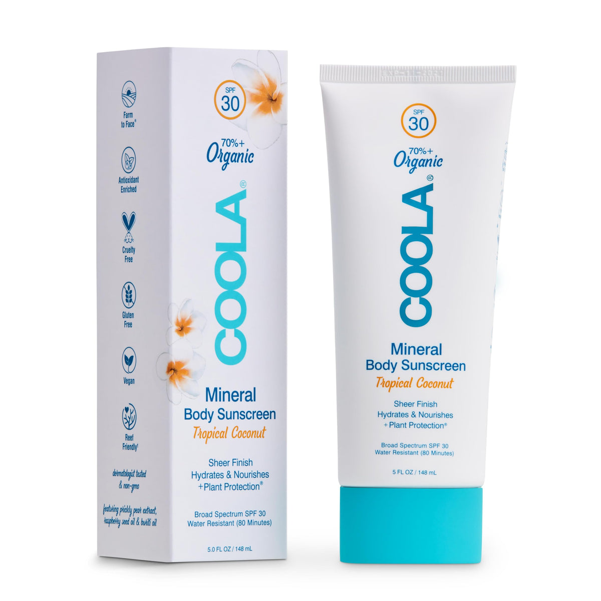 Coola Organic Mineral Sunscreen Spf 30, Vegan Tropical Coconut Body Lotion, 5 Fl Oz