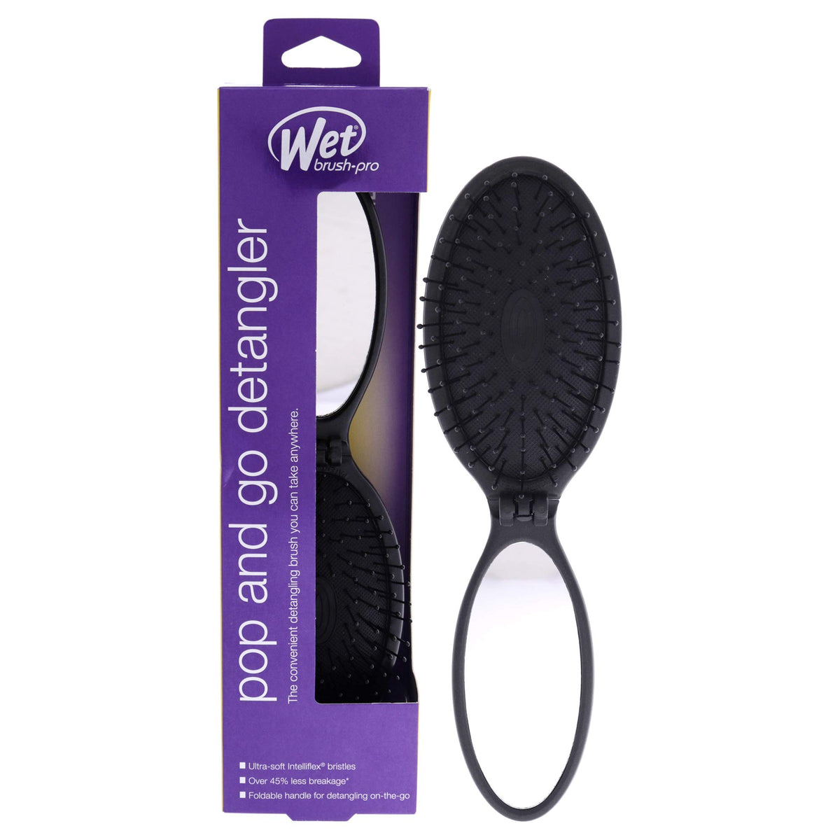 Wet Brush Pro Pop And Go Detangler Brush - Black, Silicone Bristles For Effortless Styling