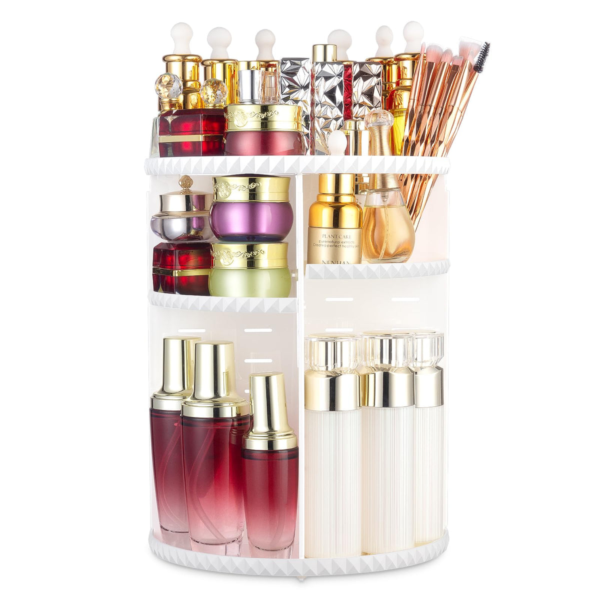 Sanipoe Rotating Makeup Organizer - Adjustable Spinning Holder, Large Capacity, Diamond White