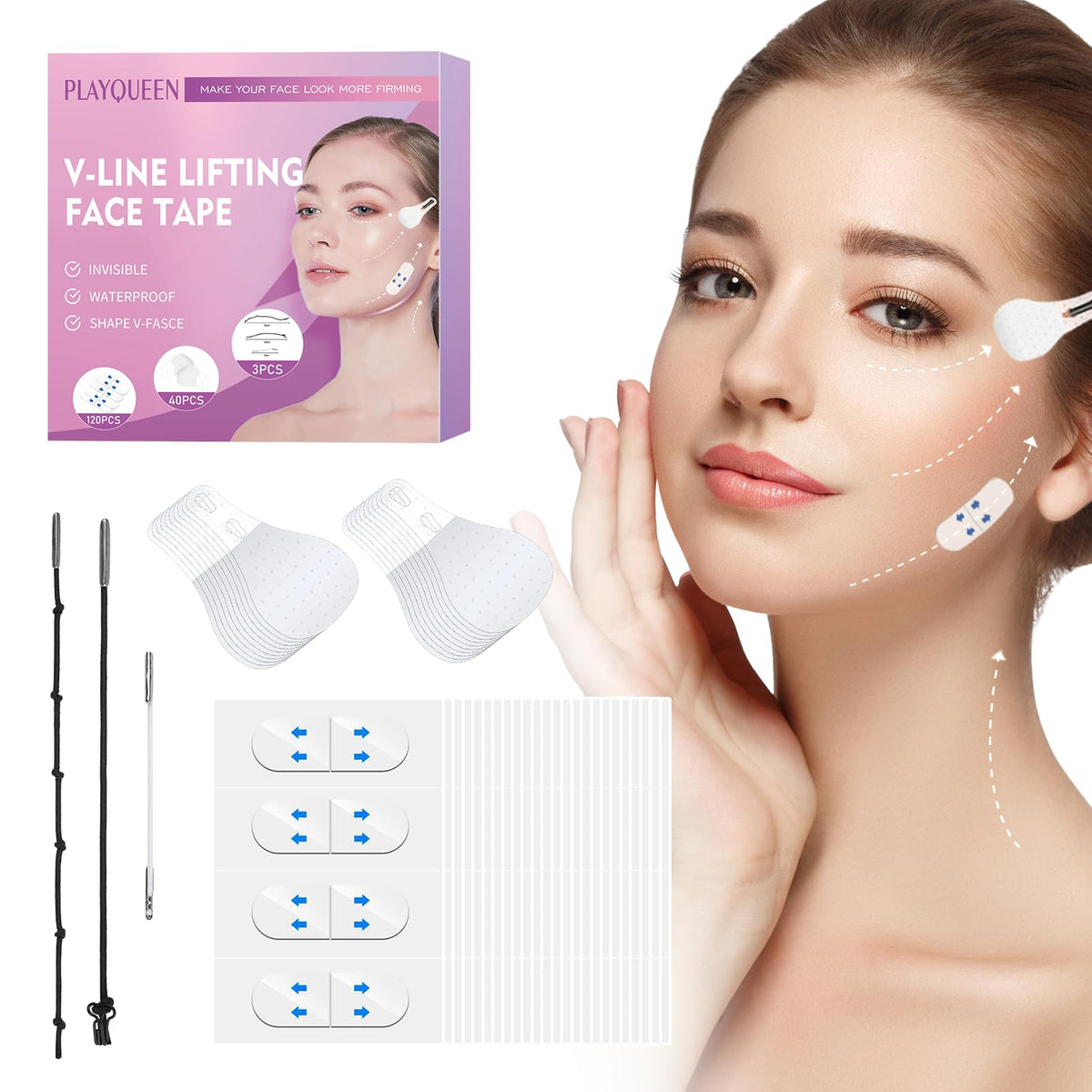 Playqueen 160Pcs Neck Tape - Invisible Face Lift Tapes For Sagging Skin & Wrinkles, Waterproof