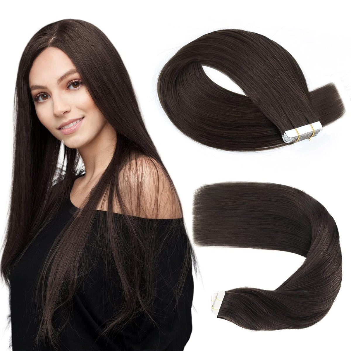 Sassina 20&quot; Tape In Hair Extensions - Natural Black Remy Human Hair, 50G, 20 Pcs #1