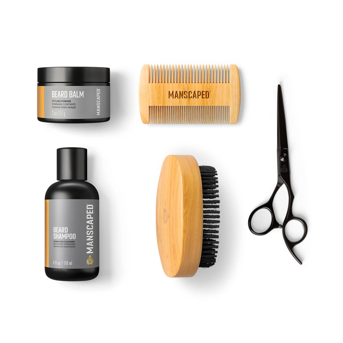 Manscaped® Beard Care Kit - Moisturizing Shampoo, Balm, Brush, Comb & Scissors For Grooming