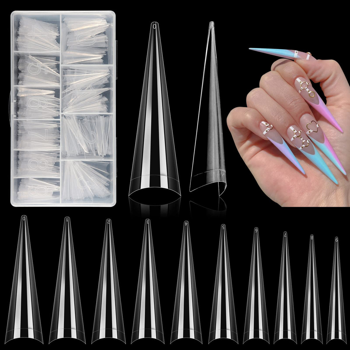 Lionvison 500Pcs Xl Clear Stiletto Nail Tips For Acrylic Nails - Half Cover Tapered Square