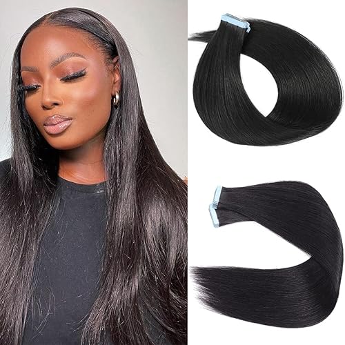 Urbeauty 40 Pcs Light Yaki Tape in Hair Extensions, 14 Inch Real Human Hair for Black Women