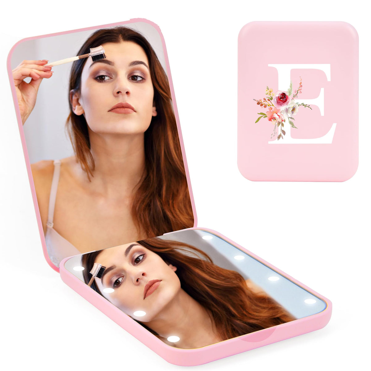 Bugarore Pink Led Compact Mirror, 1X/3X Magnifying Travel Mirror For Women & Moms