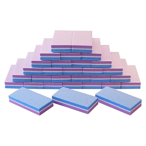 Diesisa 100/180 Grit Sponge Nail Buffers - Mini Buffing Block, 30 Count, Blue/Purple