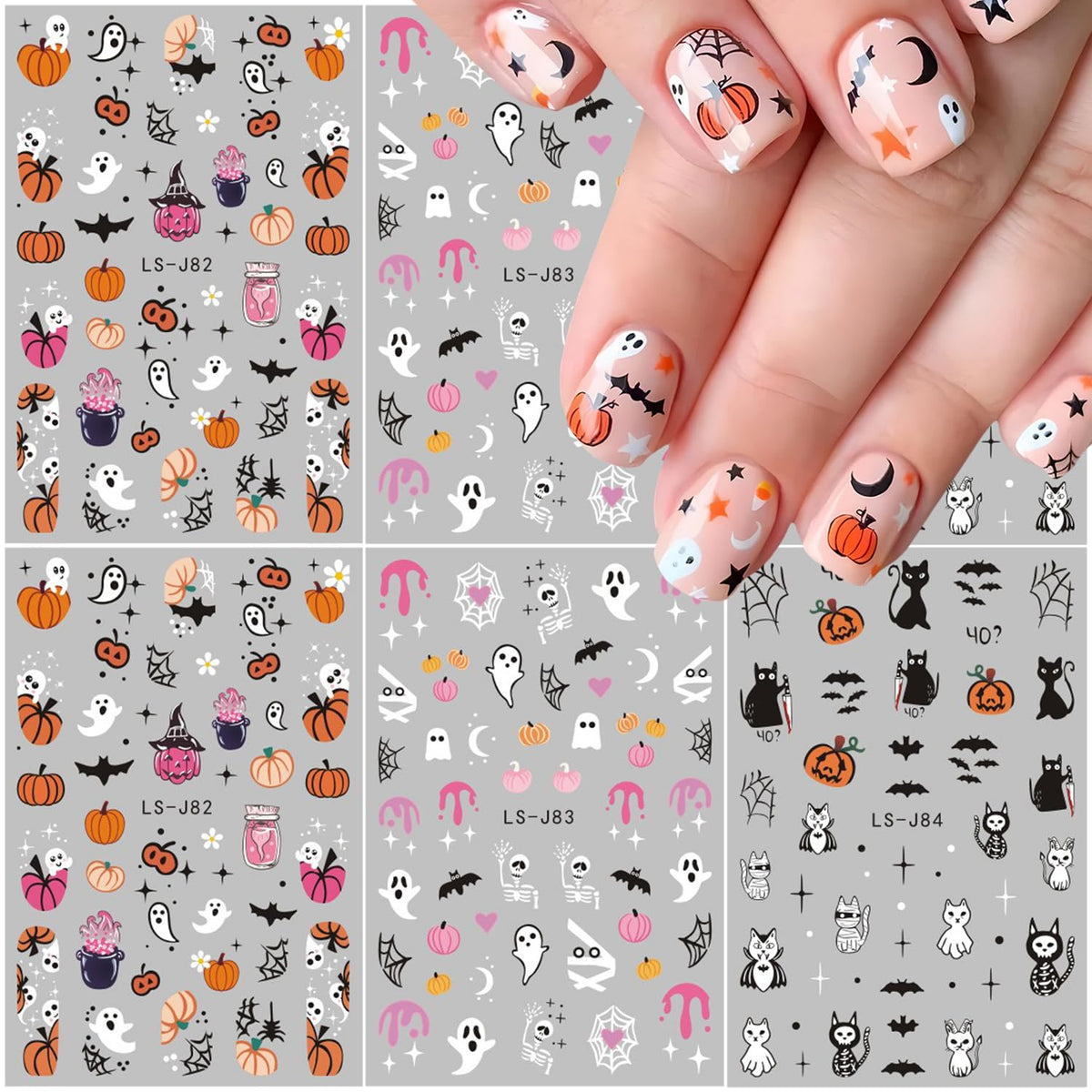 Hrejhds Halloween Ghost Nail Stickers - 6 Sheets 3D Acrylic Decals For Spooky Nail Art