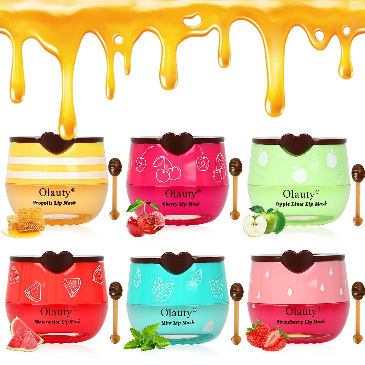 Eakroo 6 Pcs Bee Lip Balm Set - Honey, Strawberry, Watermelon, Cherry, Mint, Apple Lime Hydrating Mask