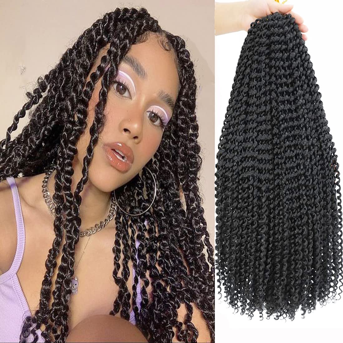 Kepbeay 6 Packs Passion Twist Hair 18&quot; Water Wave Crochet Extensions, Natural Black 1B#