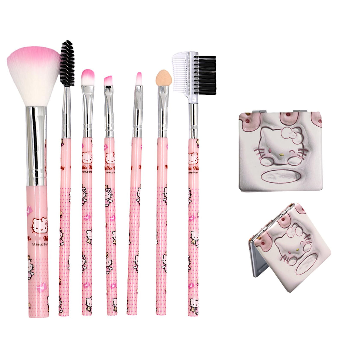 Onezhi 7 Pcs Pink Makeup Brush Set - Kawaii Cosmetic Brushes With Case For Girls & Women