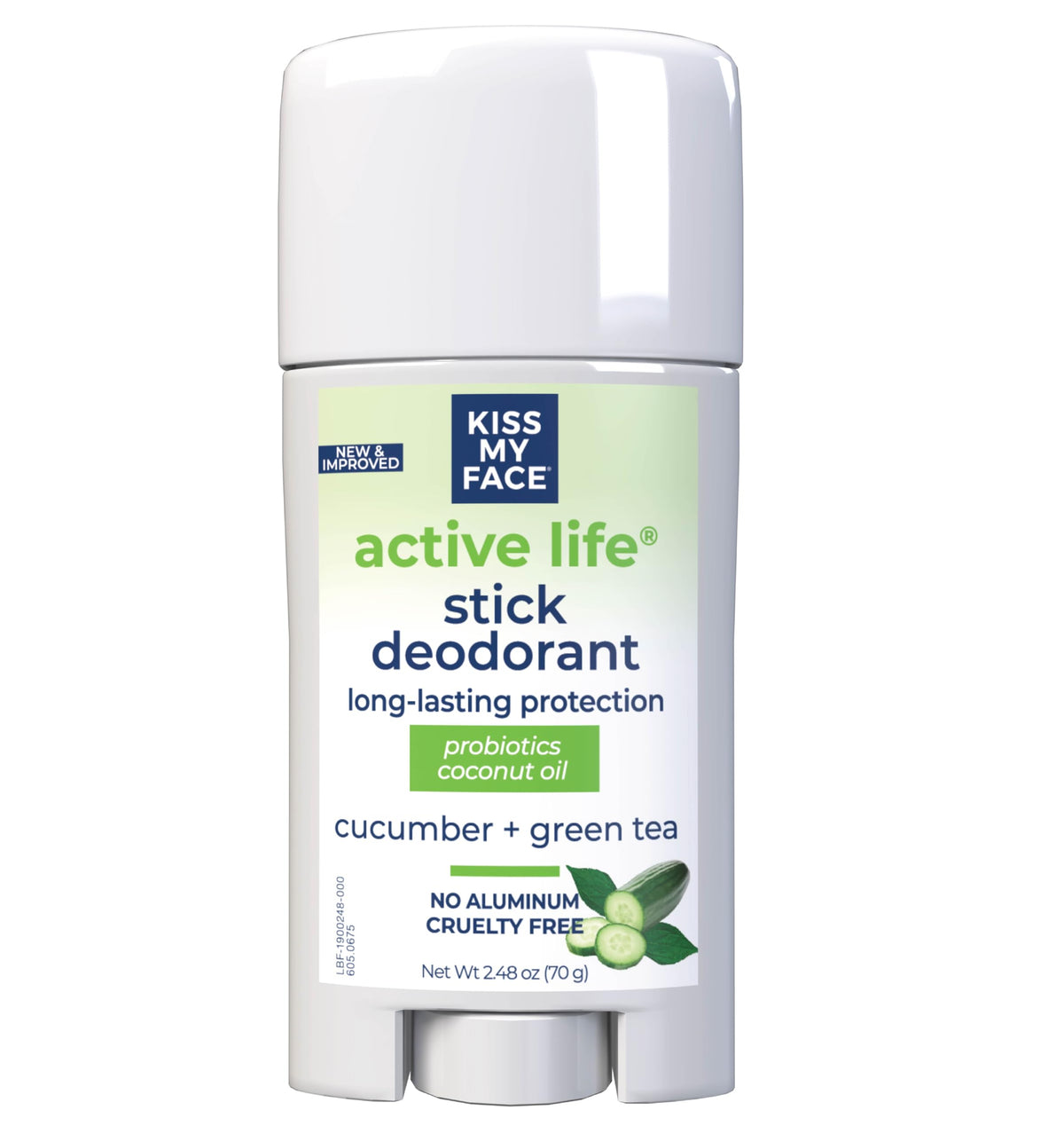 Kiss My Face Active Life Deodorant, 72-Hour Odor Control, Aluminum Free, Cucumber & Green Tea Scent