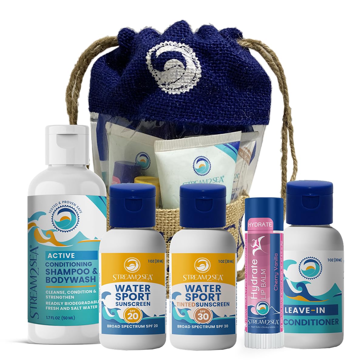 Ecoconscious Travel Kit By Stream 2 Sea | 5-Piece Body & Hair Care Set With Spf Sunscreen