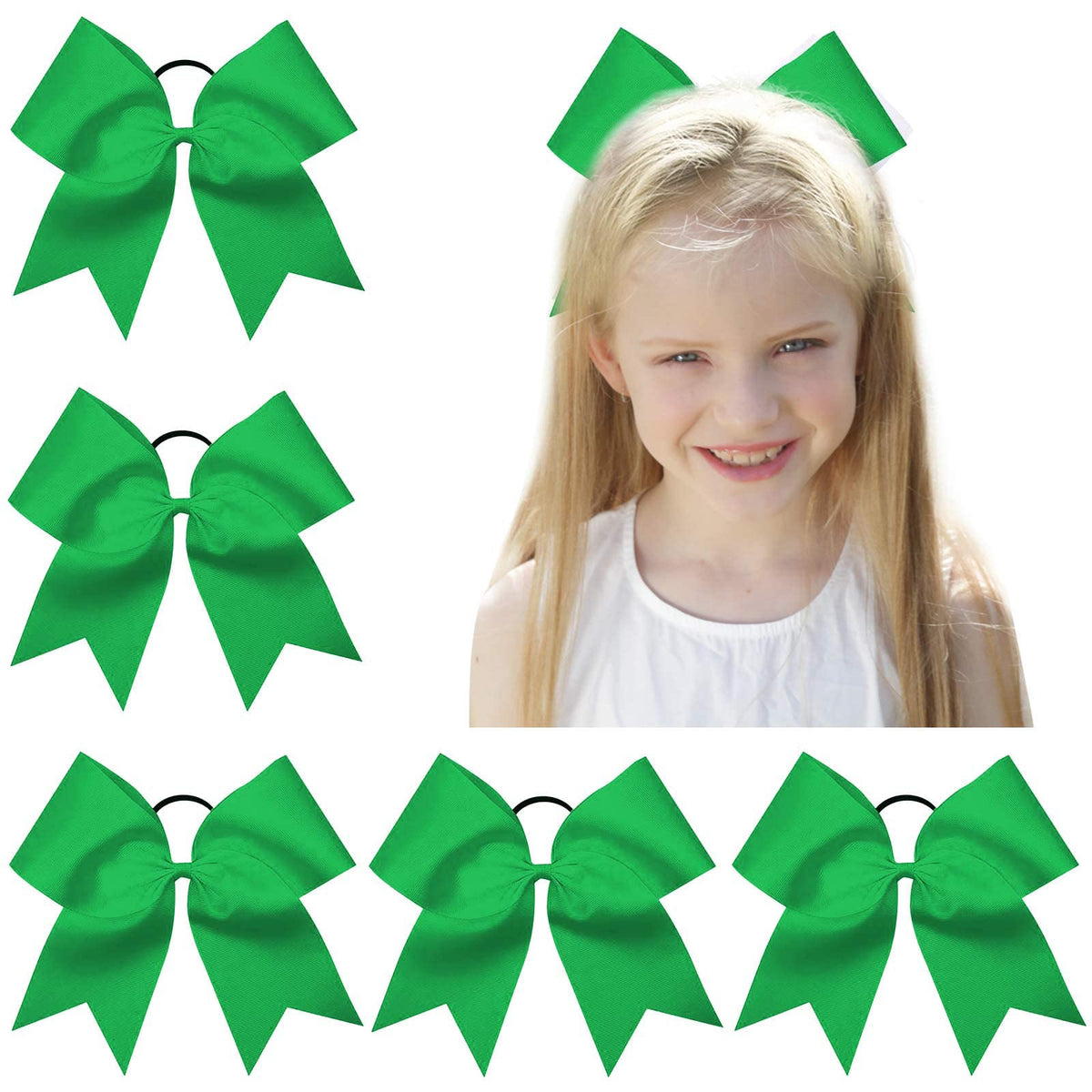 OAOLEER 8&quot; Jumbo Cheer Bows - Handmade Elastic Ponytail Holders for Girls (5PCS, Green)