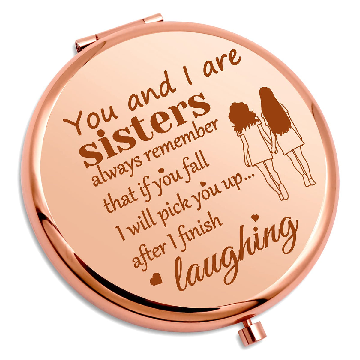 Gevody Rose Gold Compact Makeup Mirror - Funny Sister Gift For Birthday, Wedding, Graduation