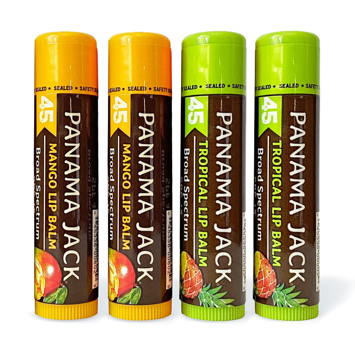 Panama Jack Spf 45 Sunscreen Lip Balm, Mango/Tropical Flavor, 4 Count - Broad Spectrum Protection