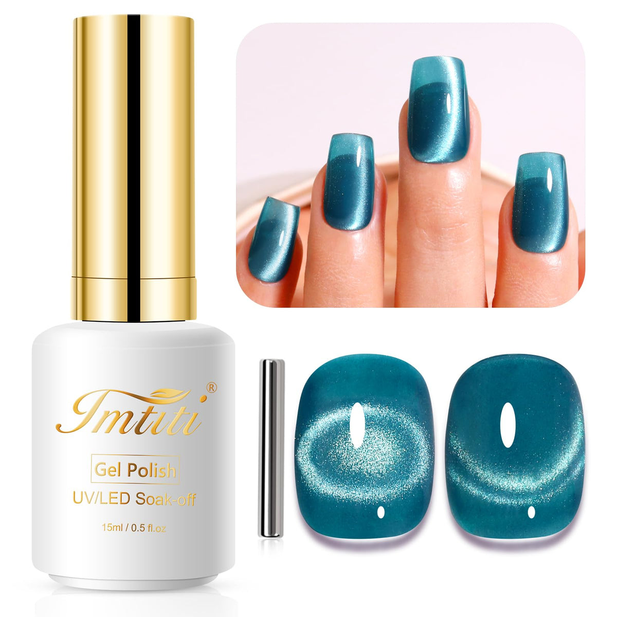 Imtiti Cat Eye Gel Nail Polish 15Ml - Blue Green Crystal Glitter Magnetic Uv Soak Off