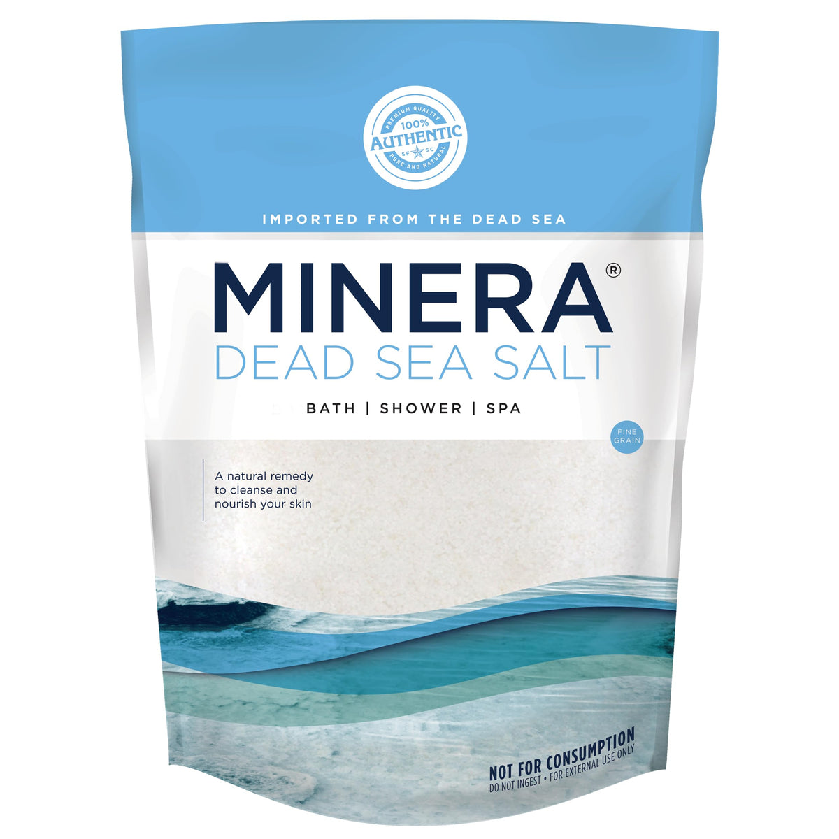 Minera Dead Sea Salt, 100% Pure & Natural, Fine Grain, 2-Pack (80 Oz) For Soaking & Bath