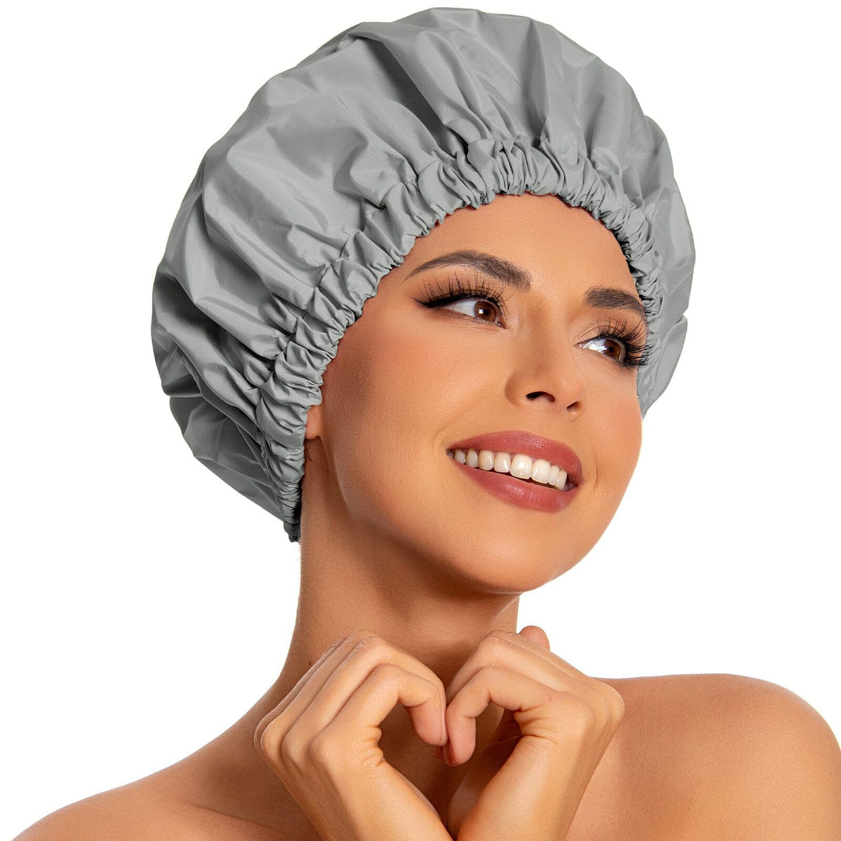 Edoneery Large Waterproof Reusable Shower Cap For Women - Dark Grey Bath Hair Hat