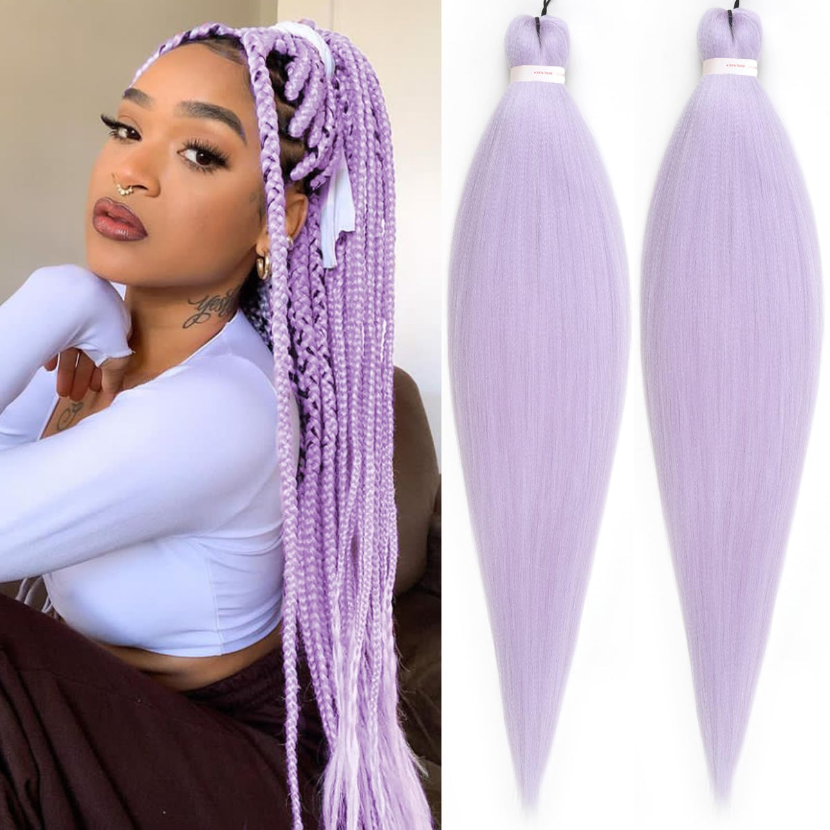 Unionbeauty 26&quot; Pre Stretched Braiding Hair 2 Packs Light Purple Yaki Texture Synthetic Extensions