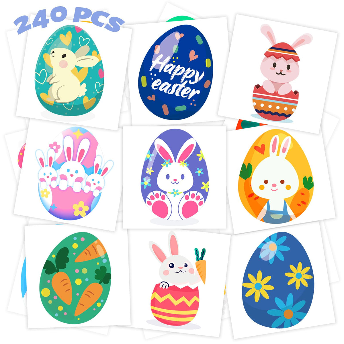 Winthrop 240 Pcs Easter Temporary Tattoos For Kids - Waterproof, 60 Fun Designs, Bulk Pack