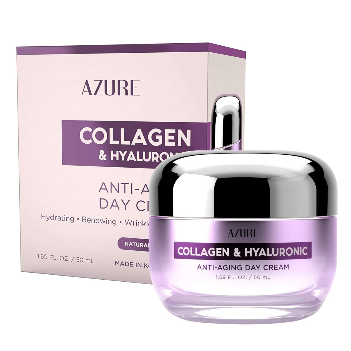 Azure Collagen & Hyaluronic Acid Cream - Anti-Aging Moisturizer, 1.69 Fl Oz, Reduces Wrinkles