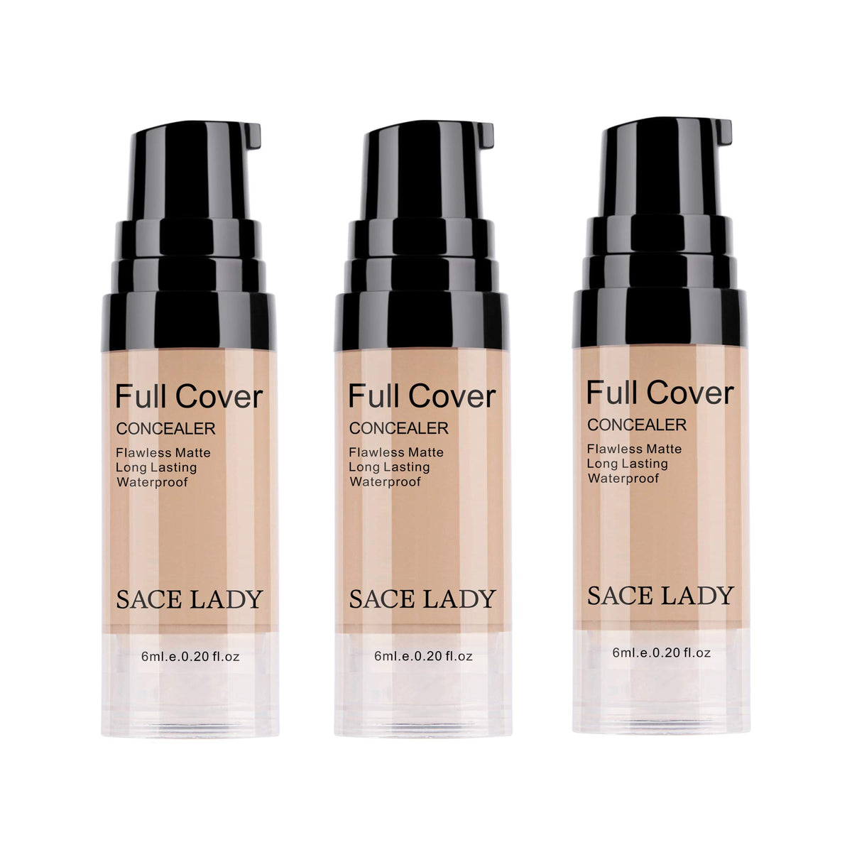 Sace Lady 3 Pack Pro Full Cover Liquid Concealer, Waterproof Matte Finish, 0.20 Fl Oz