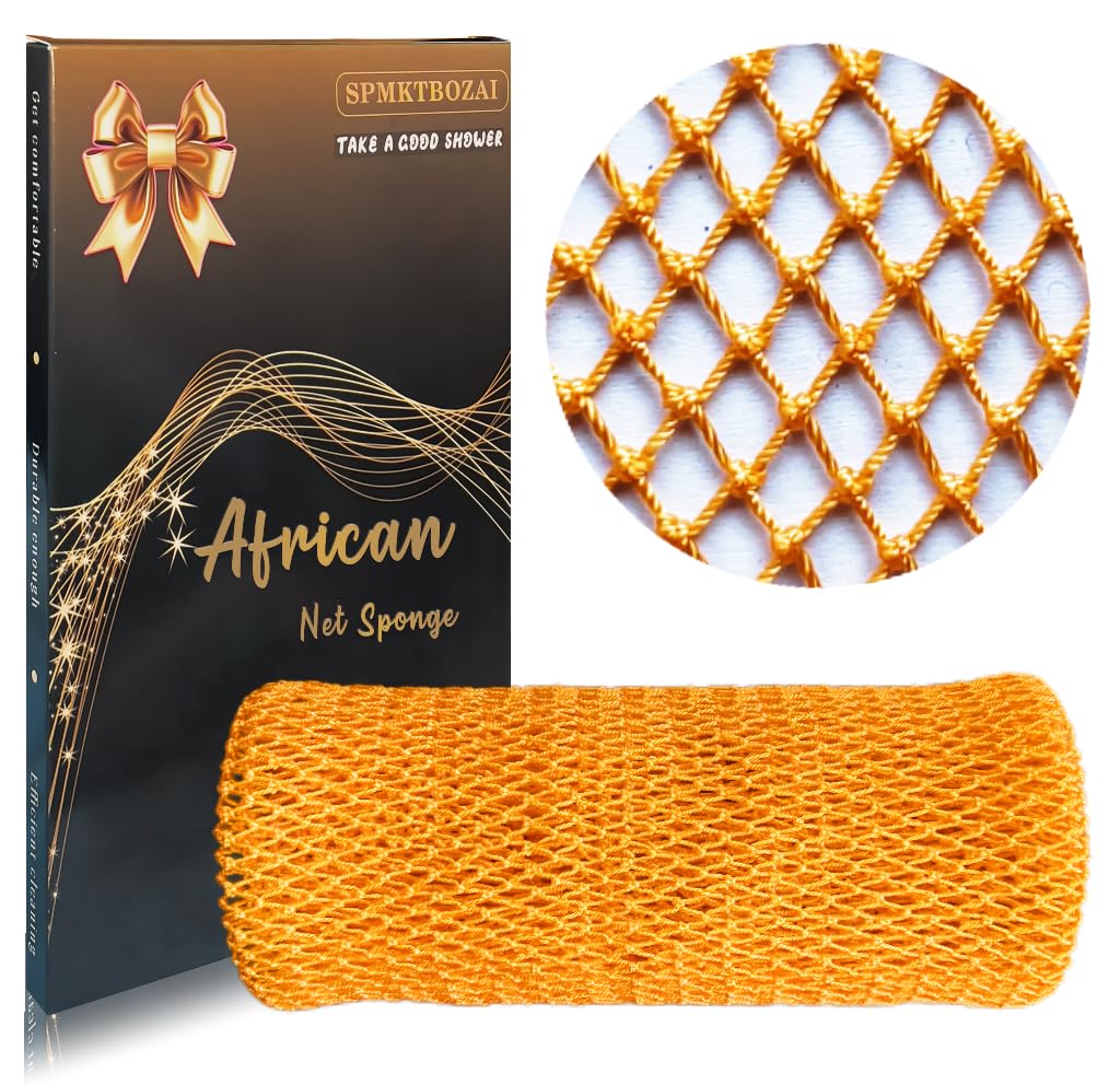 Spmktbozai African Net Sponge - Authentic Exfoliating Bath Scrubber, Orange Color