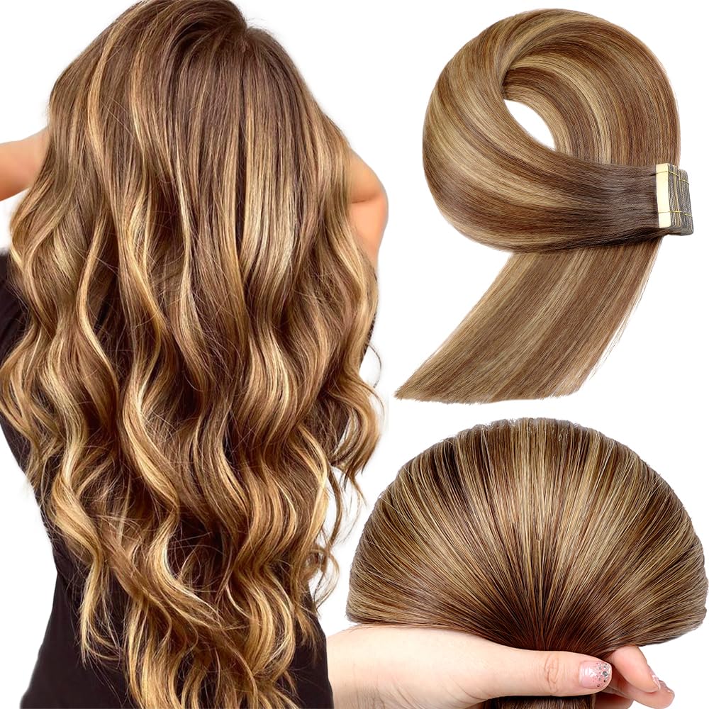 Yddm Tape In Hair Extensions 24 Inch 20Pcs Balayage Brown To Dirty Blonde Remy Human Hair