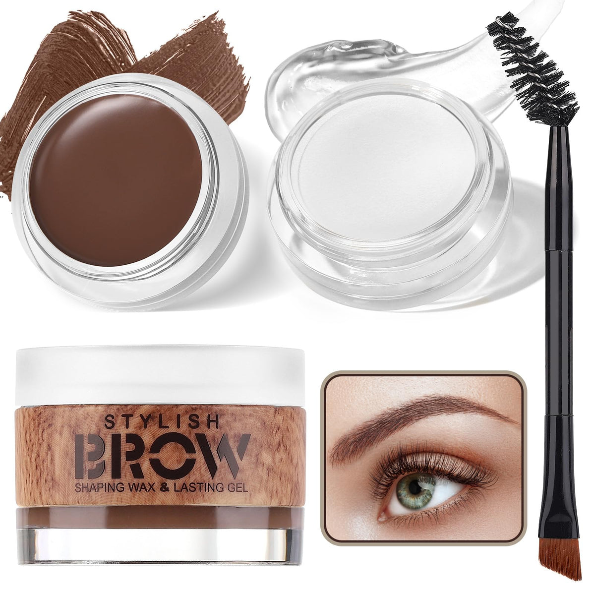 Ucanbemakeup Eyebrow Makeup Kit - 2 In 1 Brow Gel & Wax, Waterproof Light Brown, Dual End