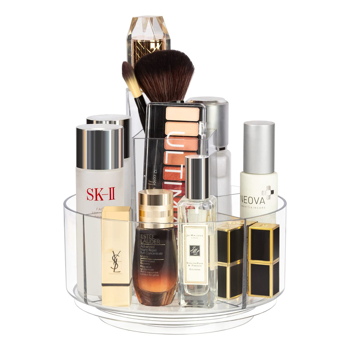 Dezzer 360° Rotating Clear Makeup Organizer - Spinning Cosmetic Display With 5 Compartments