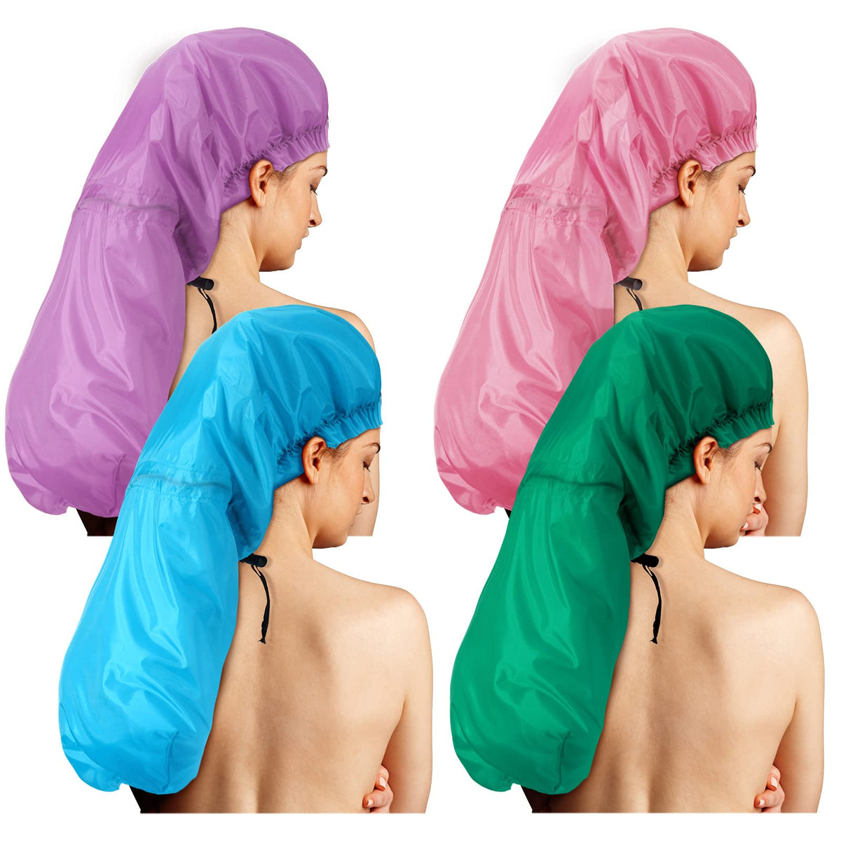 Eurzom Extra Large Waterproof Shower Caps For Women - 4 Pcs Jumbo Braids Bonnets (Pink, Blue, Green, Purple