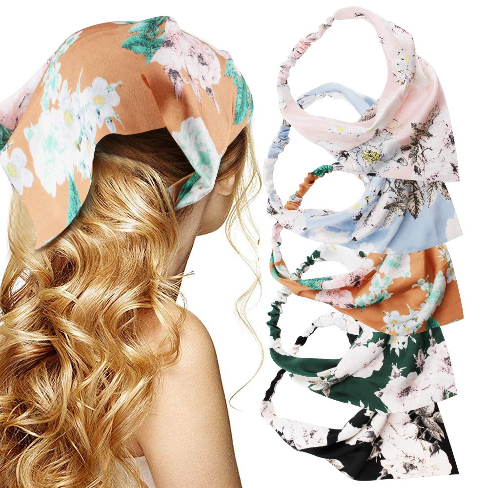 TOBATOBA 5 Pcs Floral Hair Bandana Scarf Headbands for Women - Elastic Chiffon Boho Style