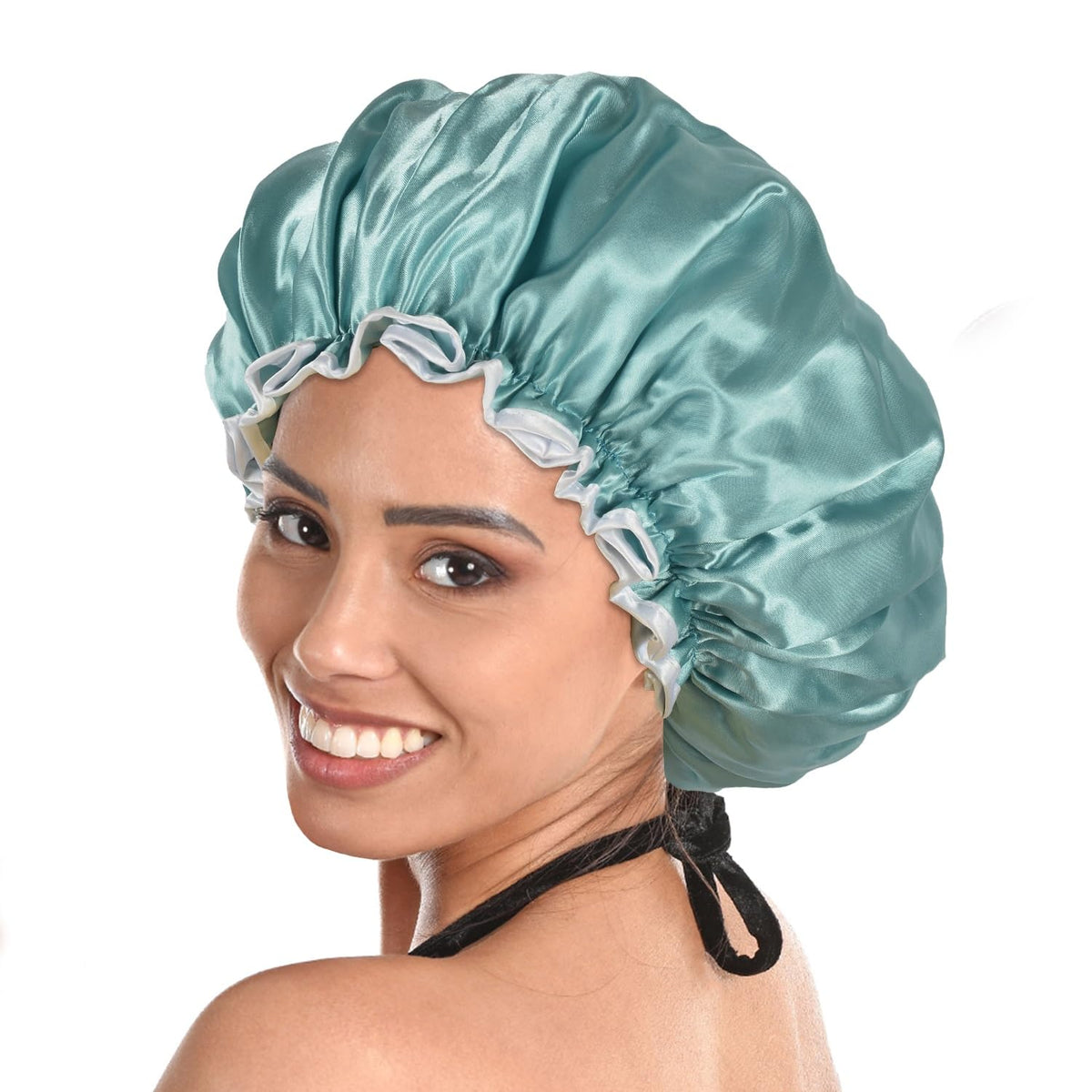 Luvruitaky Large Lake Blue Shower Cap - Reusable, Waterproof, Double Layer For All Hair Lengths