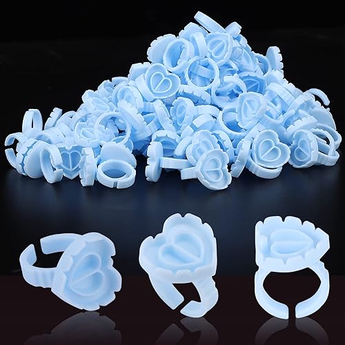 Pretty memory Blue Heart-Shaped Glue Rings for Eyelash Extensions - 100PCS Lash Glue Holders