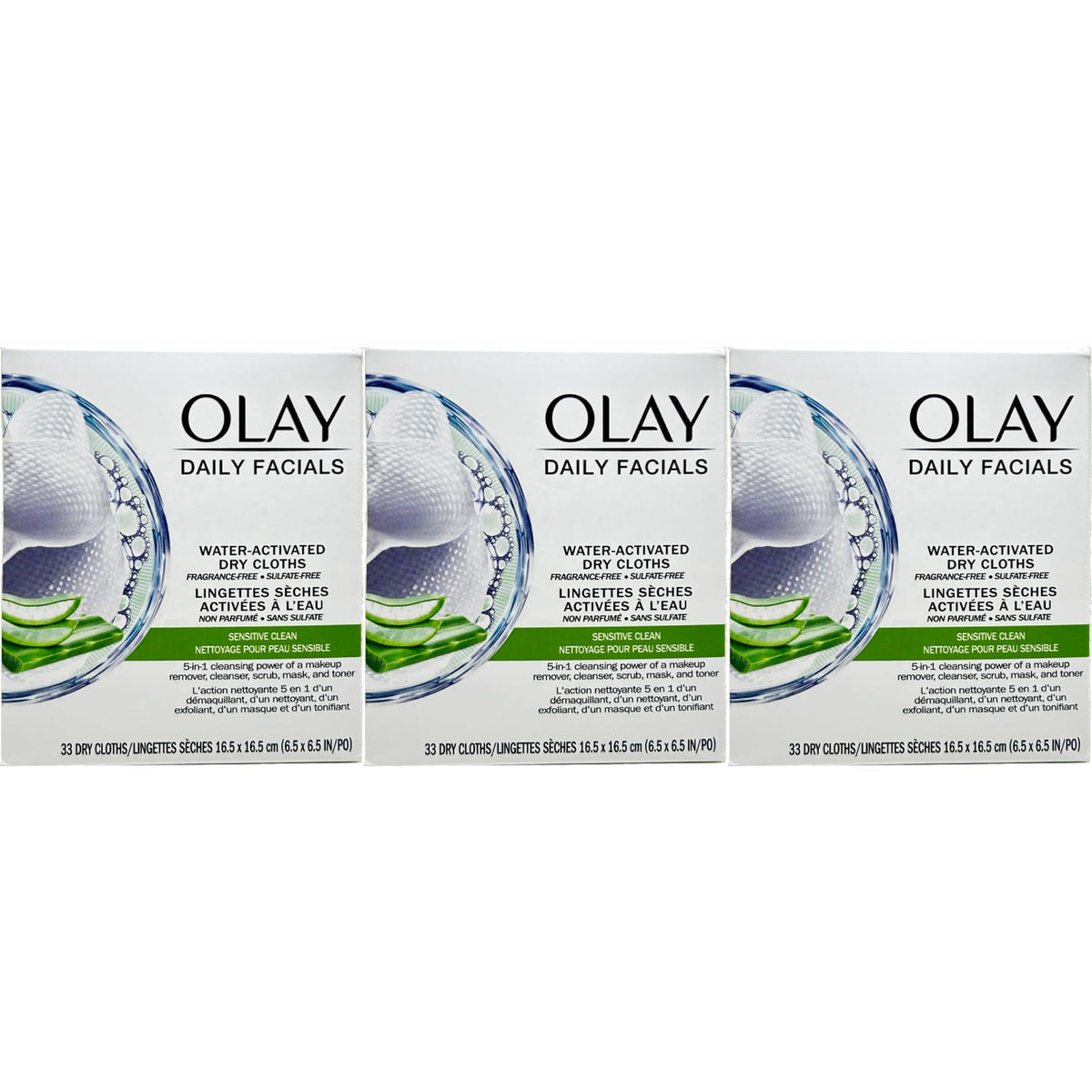 Olay 5-In-1 Daily Gentle Clean Water Activated Cloths, 33 Count (Pack Of 3) - White