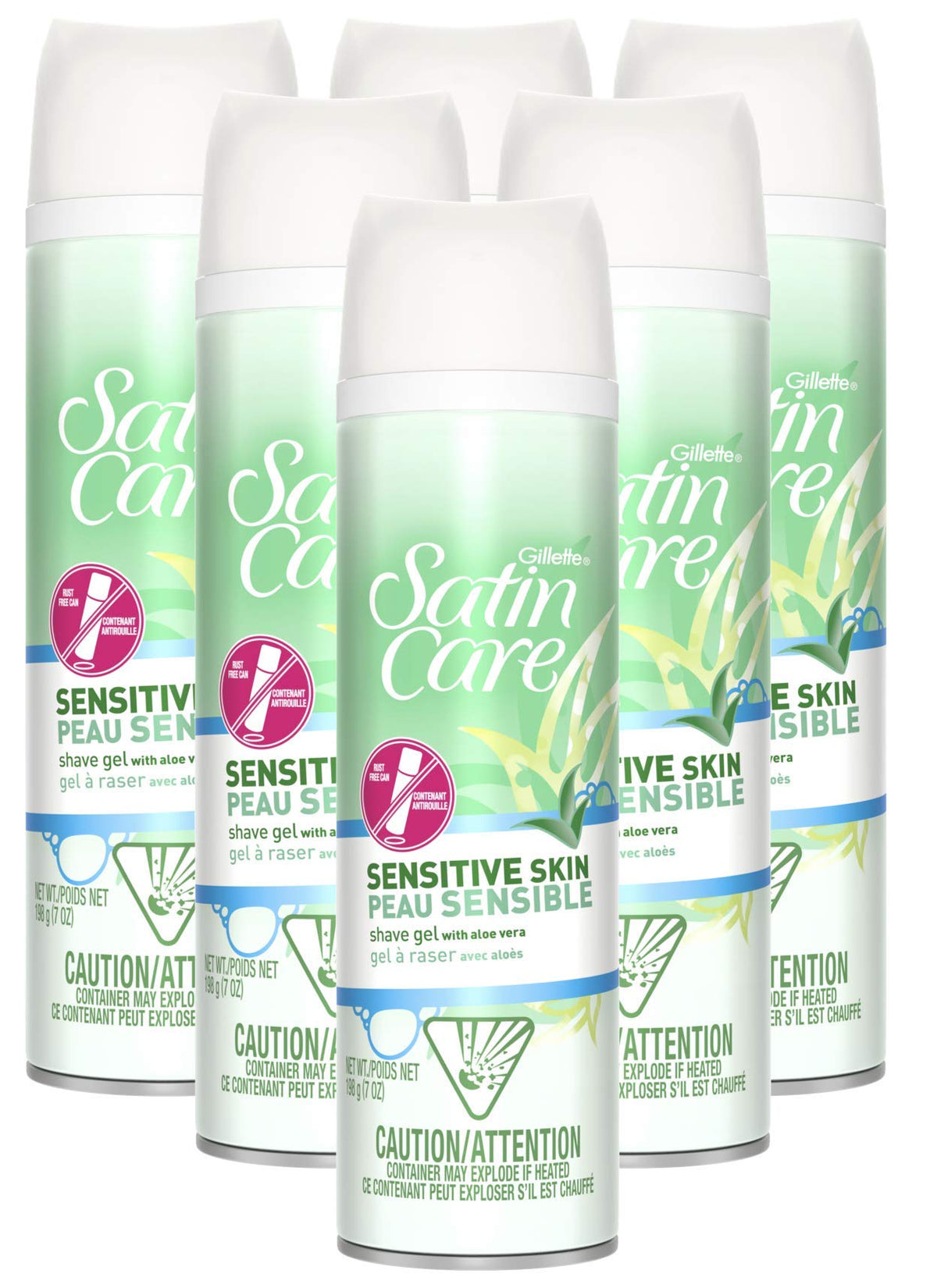 Gillette Satin Care Sensitive Skin Shave Gel For Women, 7 Oz, Pack Of 6