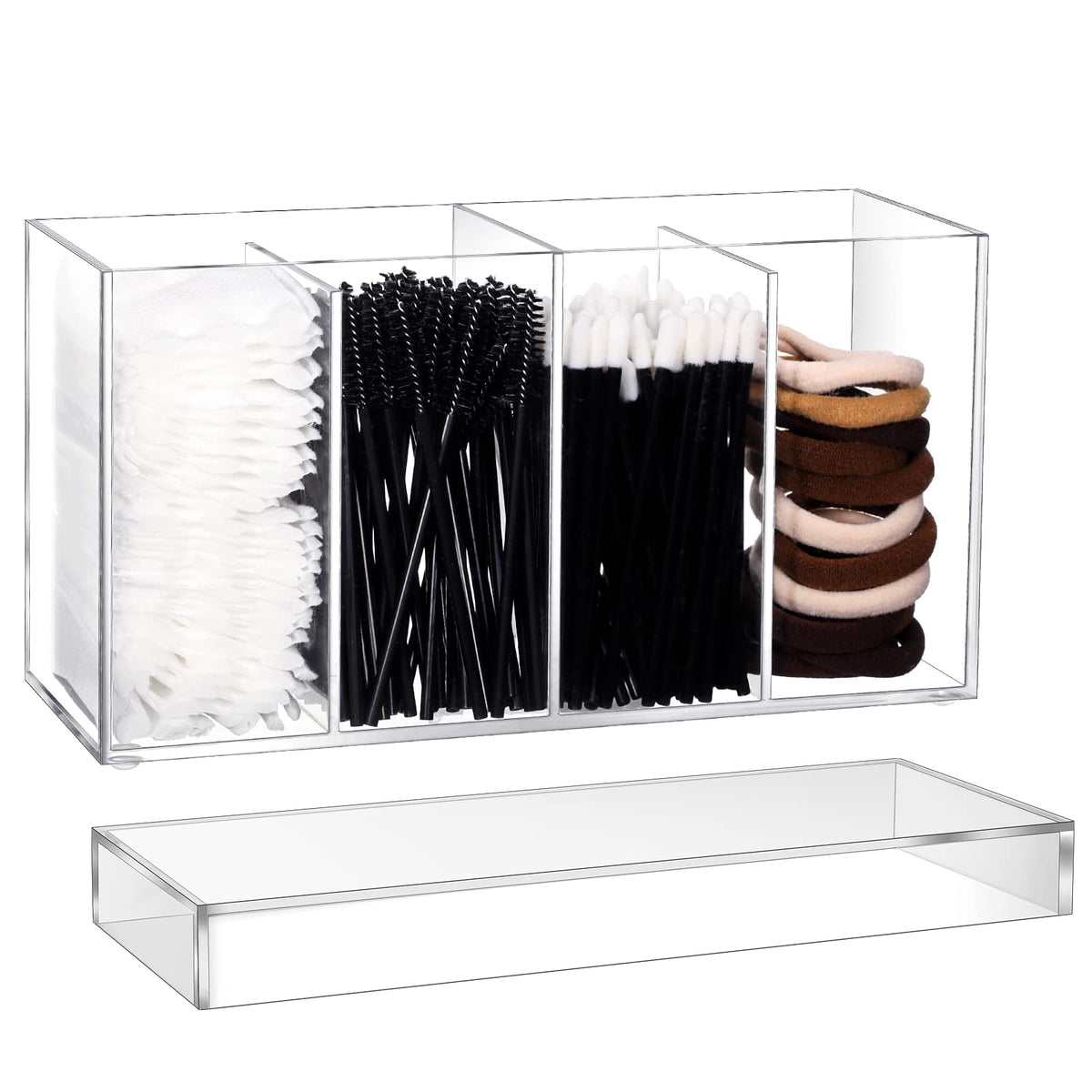 Yulejo 4 Compartment Acrylic Makeup Organizer With Lid - Storage For Cosmetics & Office Supplies