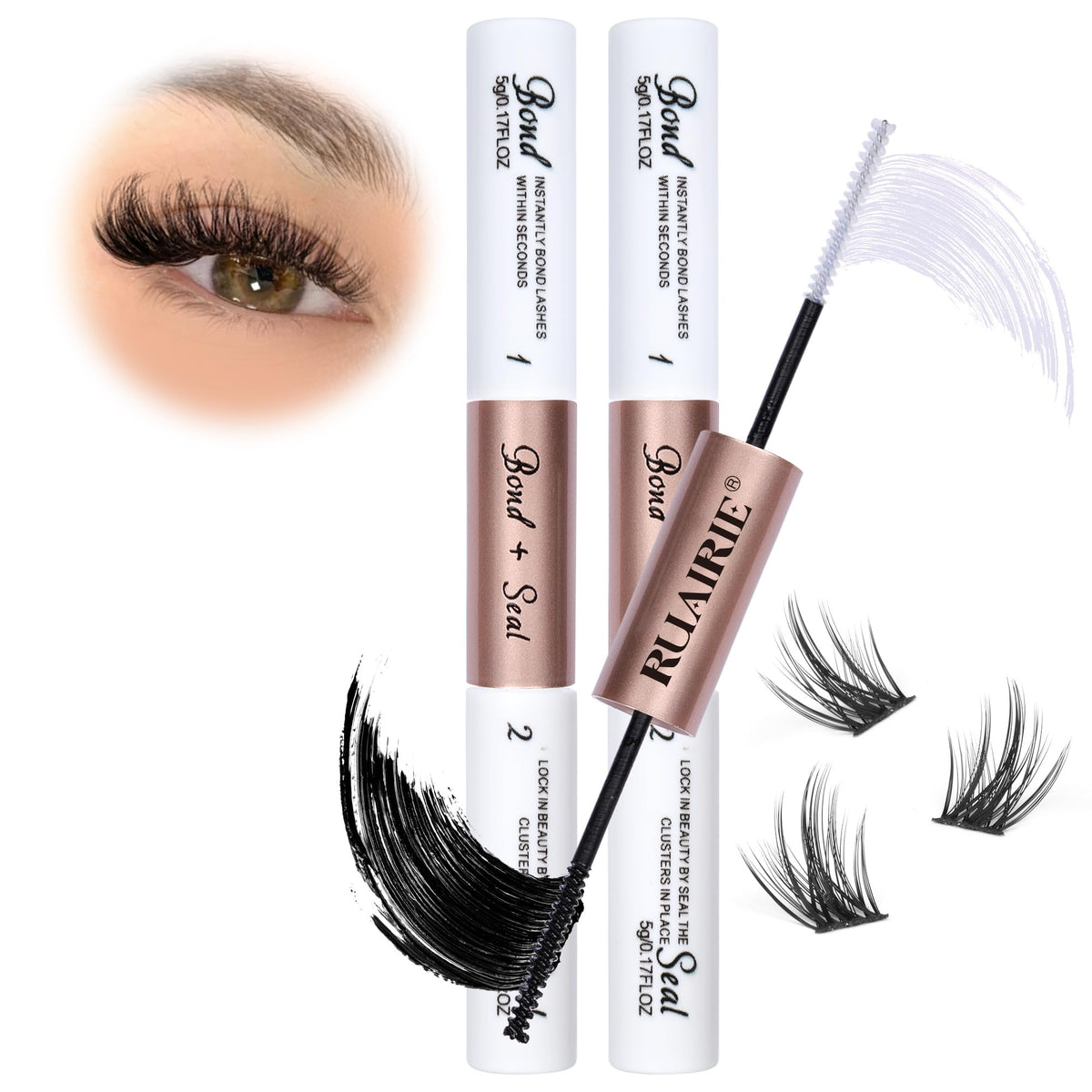 Ruairie 2Pcs Bond & Seal Lash Glue - Strong Hold, Waterproof, Long Lasting For Eyelash Clusters