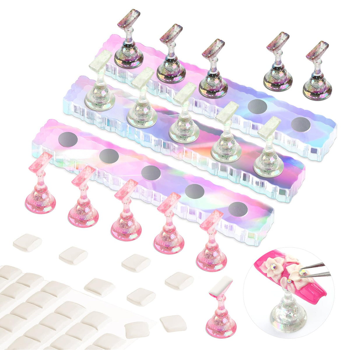 Saviland 15Pcs Magnetic Nail Stand & 40Pcs Reusable Putty - Acrylic Nail Tools For Beginners