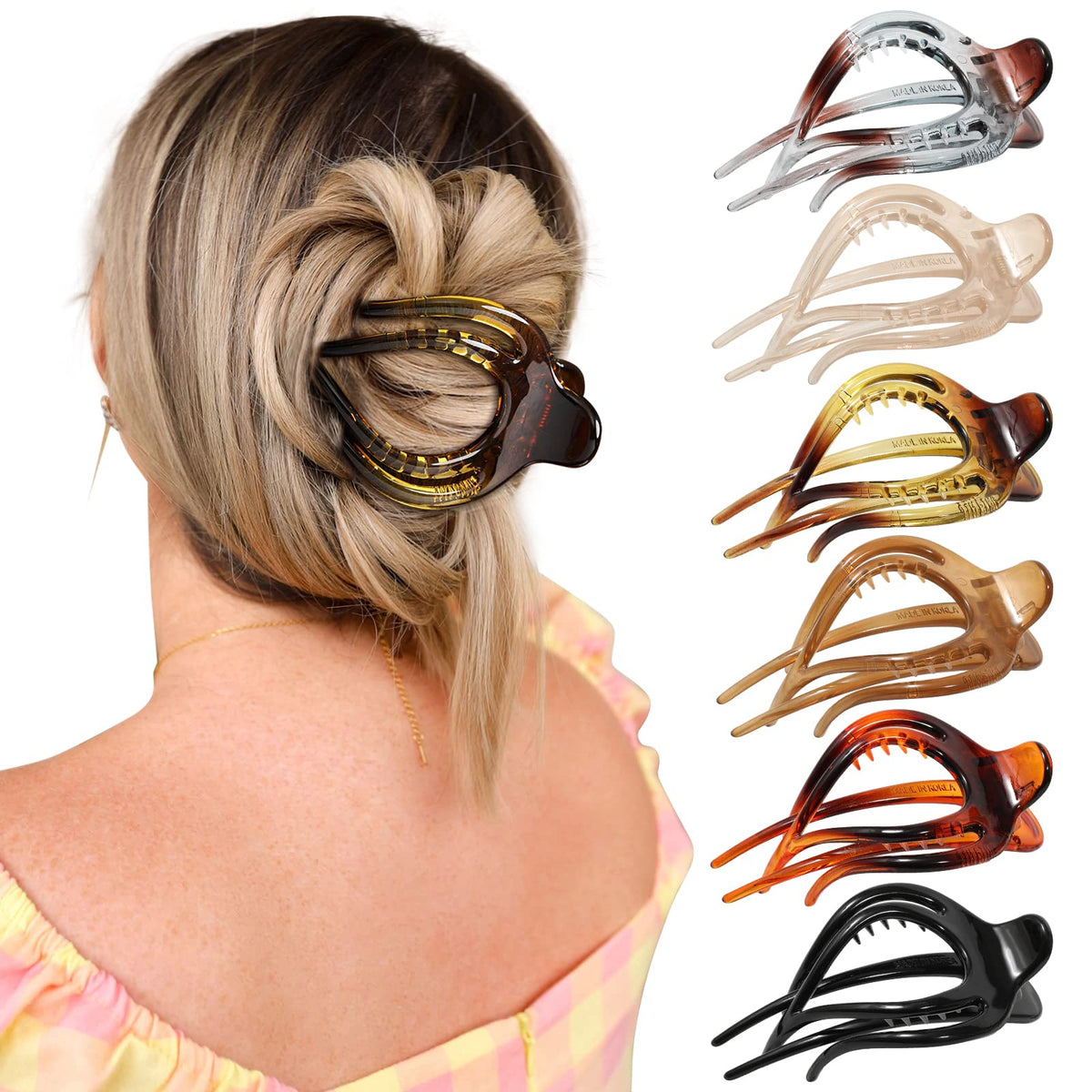 Awaytr French Concord Hair Clips - 6Pcs Curved Strong Hold Claws For Women & Girls, 4&quot;