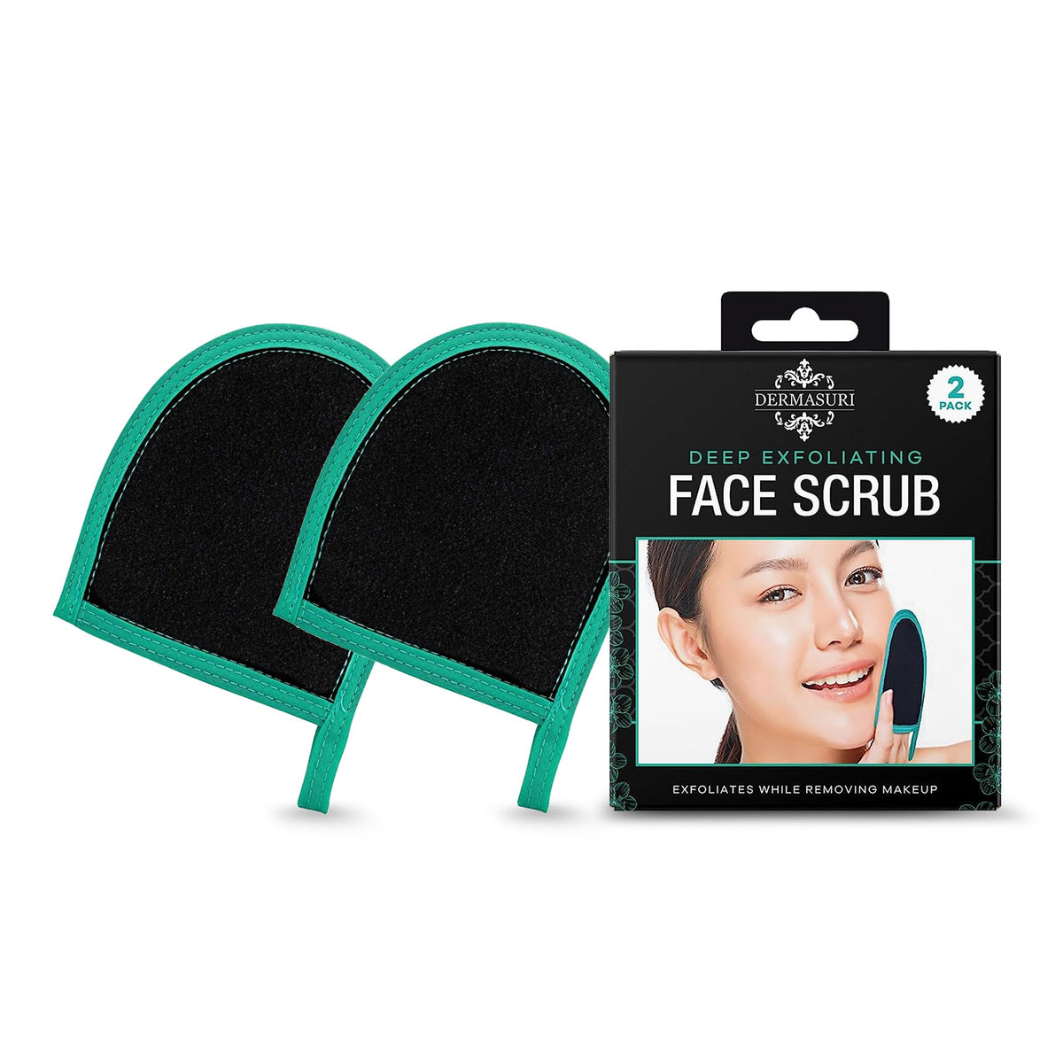 Dermasuri Deep Exfoliating Face Mitts - Black Scrubber Gloves For Men & Women, 2 Pack