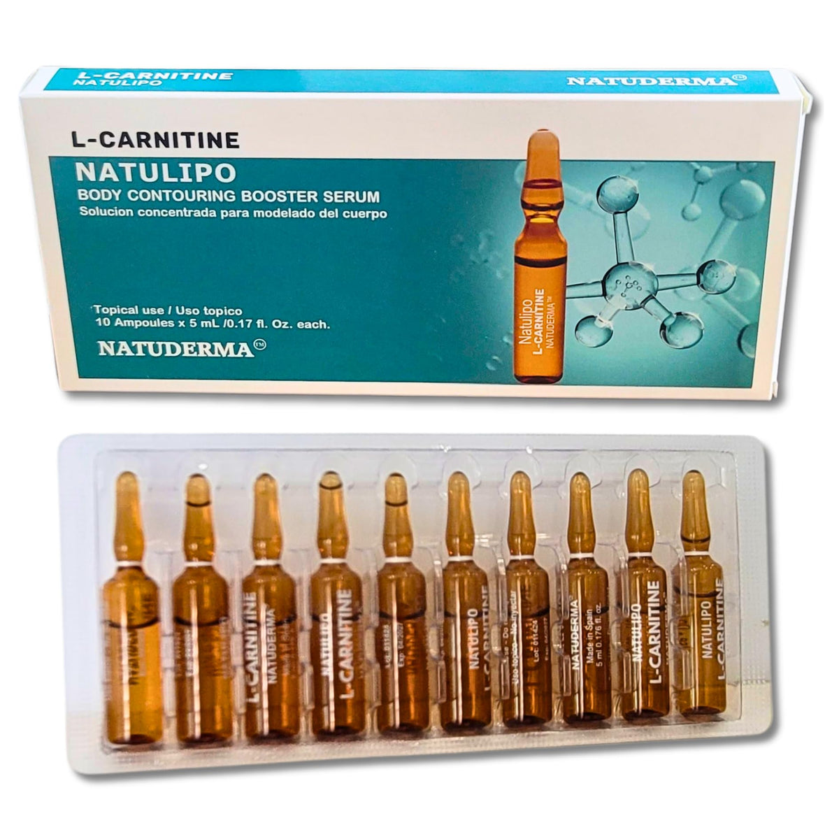 Natuderma L-Carnitine Body Serum Ampoule - 10 X 5Ml Body Contouring Serum Made In Spain