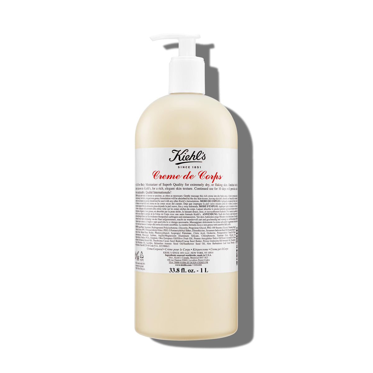 Kiehl'S Creme De Corps Body Lotion With Cocoa & Shea Butter, 33.8 Fl Oz - Fast Absorbing Hydration